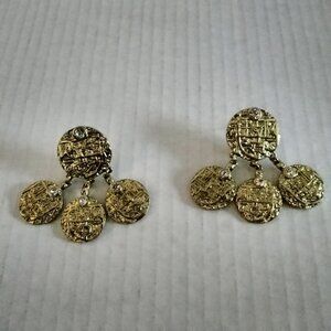 Heidi Daus Coin and Crystal Drop Earrings, Boho Chic, Vintage, Pierced, Christma